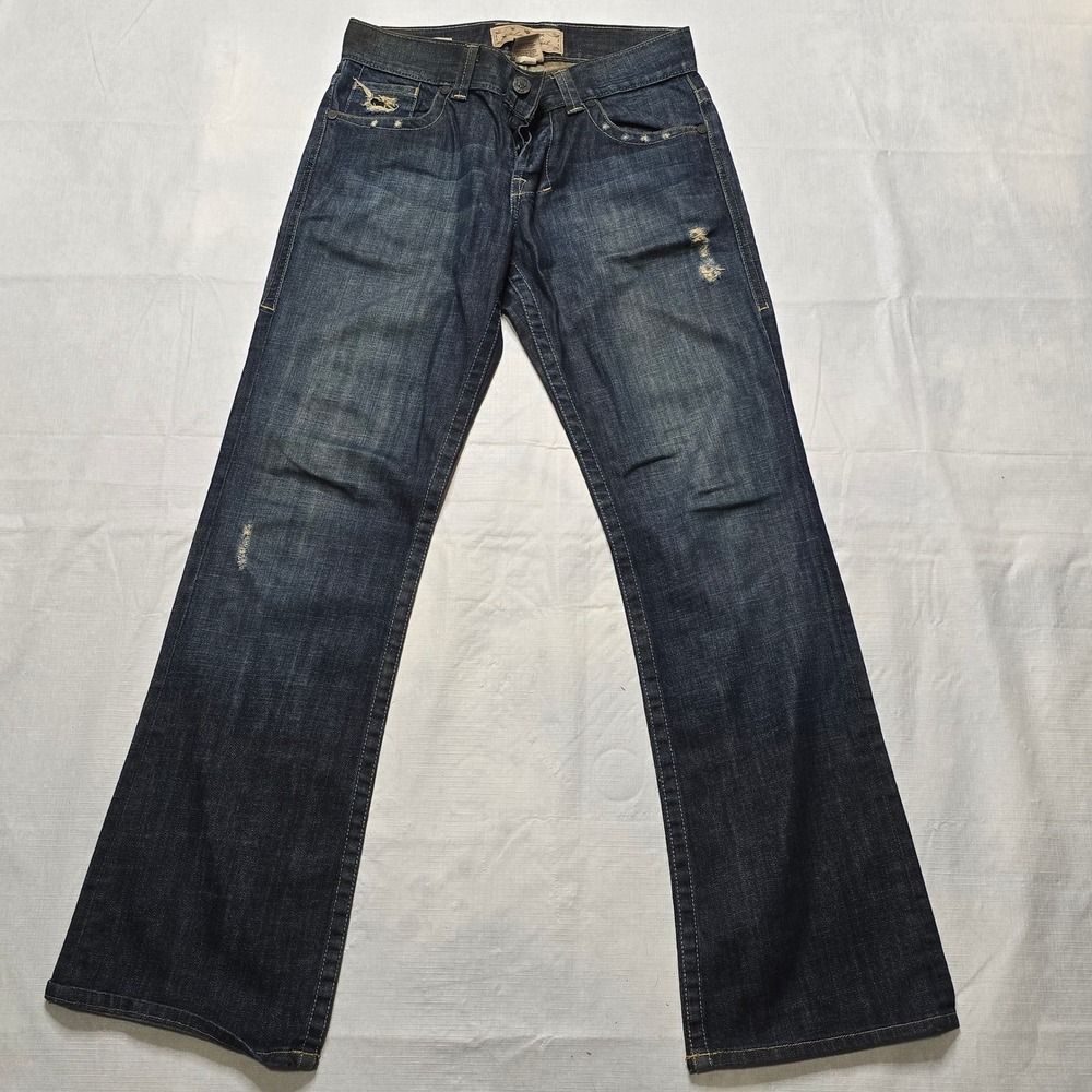William Rast John Flare Mens Dark Wash Distressed Denim Jeans 31x33 Button Fly